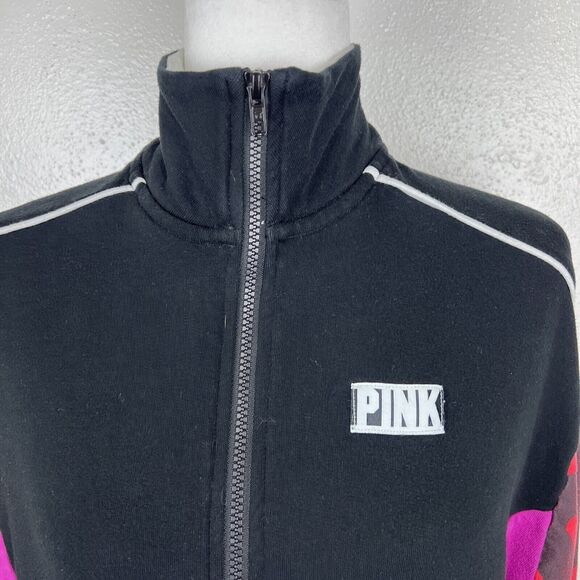 Pink Victoria's Secret Sweater Women Medium Black Colorblock Pullover 3/4 Zip - Picture 7 of 16